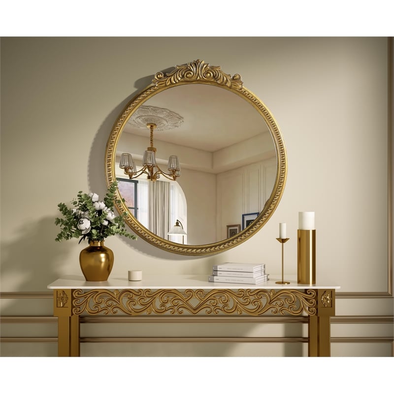 Elegant Decor Naomi Vintage Resin Mirror 24X25.6 in Antique Brass