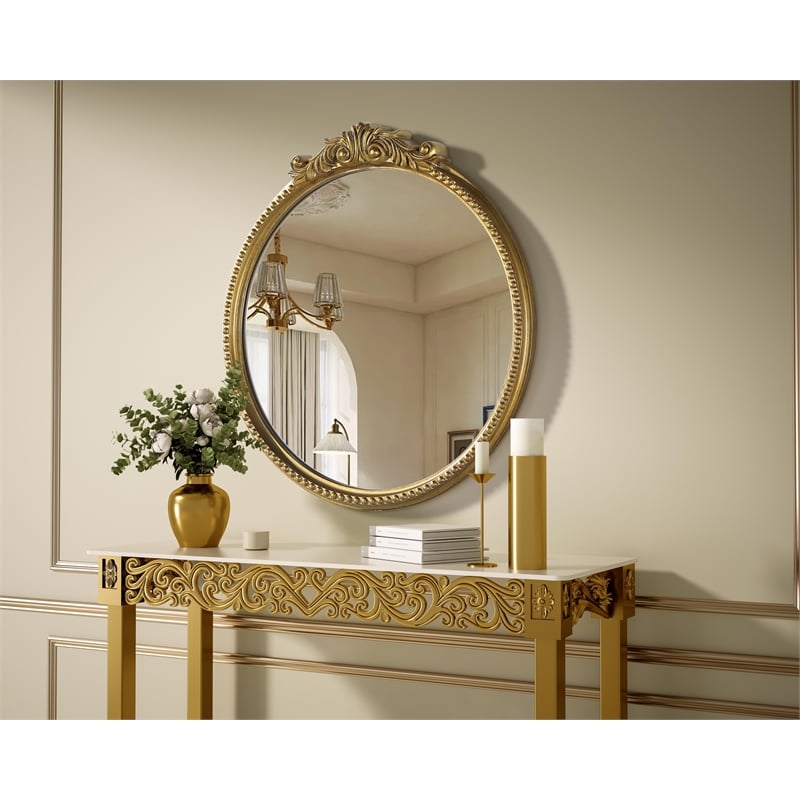 Elegant Decor Naomi Vintage Resin Mirror 24X25.6 in Antique Brass