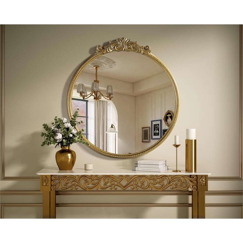 Elegant Decor Naomi Vintage Resin Mirror 36X38 in Antique Brass