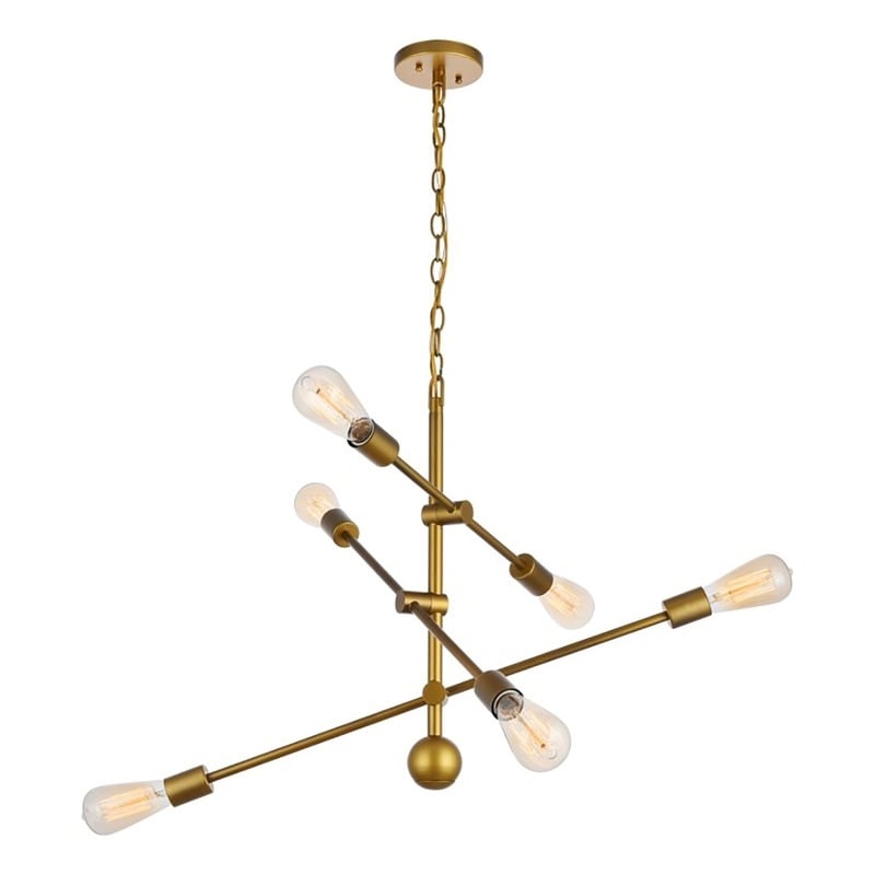 Living District Axel 6-Light Metal Pendant in Brass & Clear Finish