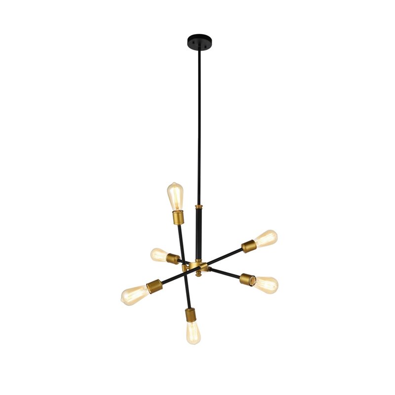 Living District Axel 6-Light Metal Pendant in Black and Brass
