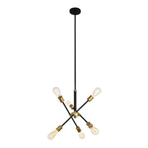 Living District Axel 6-Light Metal Pendant in Black and Brass