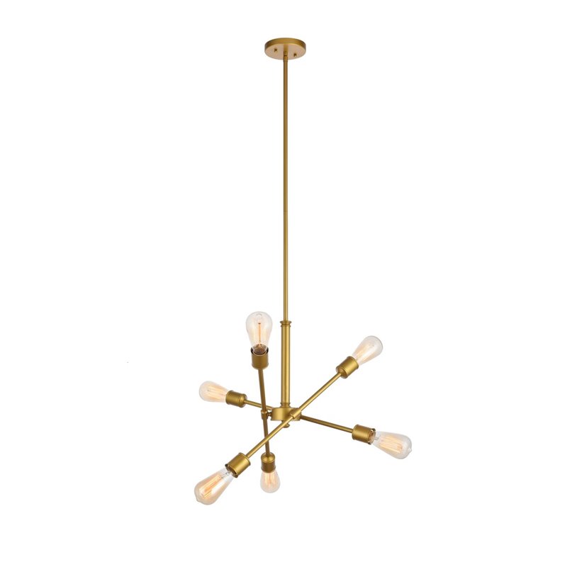 Living District Axel 6-Light Metal Pendant in Brass/Clear Finish