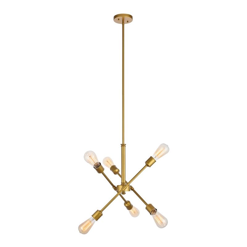 Living District Axel 6-Light Metal Pendant in Brass/Clear Finish