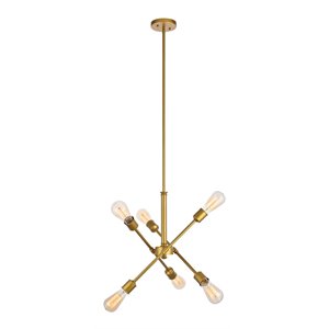 Living District Axel 6-Light Metal Pendant in Brass/Clear Finish