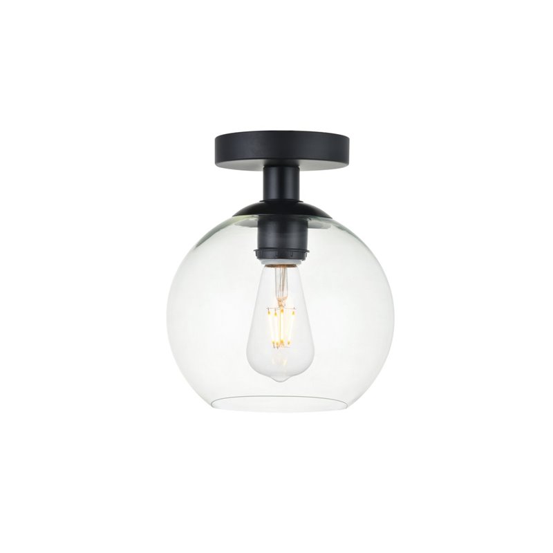 Living District Baxter 1-Light Metal & Glass Flush Mount in Black/Clear