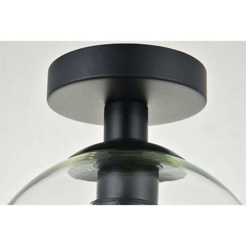 Living District Baxter 1-Light Metal & Glass Flush Mount in Black/Clear