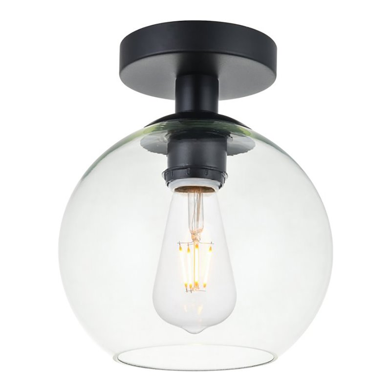 Living District Baxter 1-Light Metal & Glass Flush Mount in Black/Clear