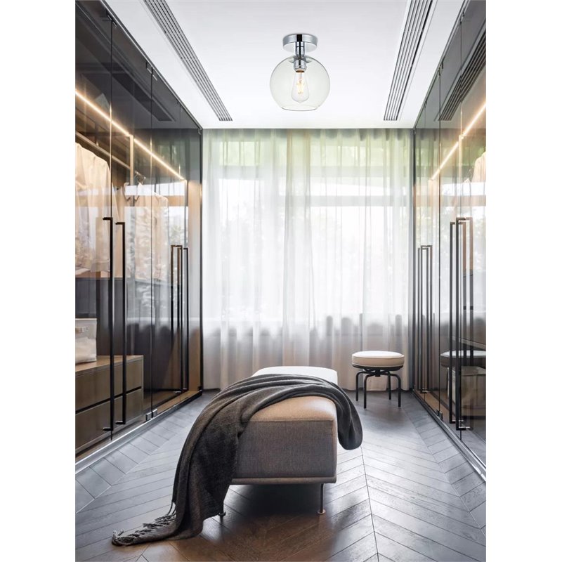 Living District Baxter 1-Light Metal & Glass Flush Mount in Chrome/Clear