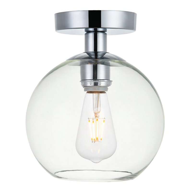 Living District Baxter 1-Light Metal & Glass Flush Mount in Chrome/Clear