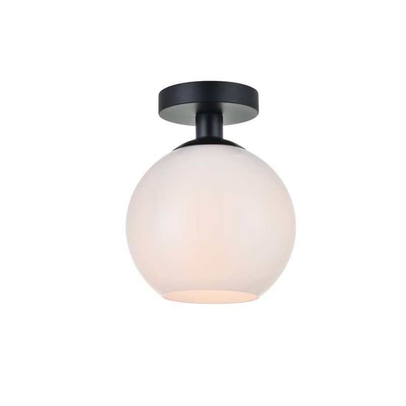 Living District Baxter 1-Light Metal & Glass Flush Mount in Black/Frosted White