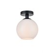 Living District Baxter 1-Light Metal & Glass Flush Mount in Black/Frosted White