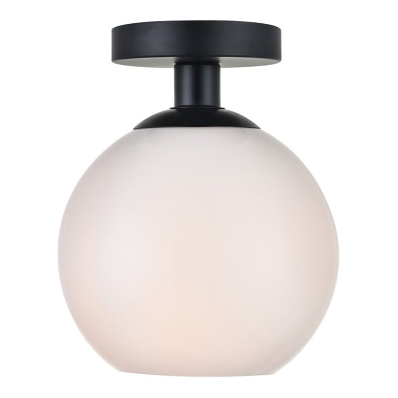 Living District Baxter 1-Light Metal & Glass Flush Mount in Black/Frosted White