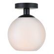 Living District Baxter 1-Light Metal & Glass Flush Mount in Black/Frosted White