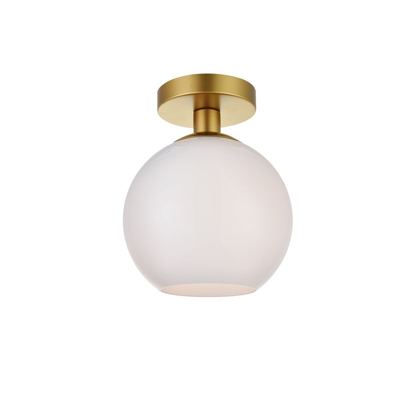 Living District Baxter 1-Light Metal & Glass Flush Mount in Brass/Frosted White