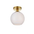 Living District Baxter 1-Light Metal & Glass Flush Mount in Brass/Frosted White
