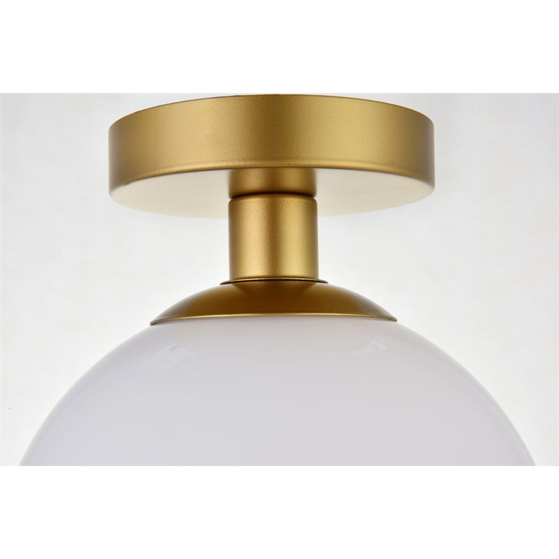 Living District Baxter 1-Light Metal & Glass Flush Mount in Brass/Frosted White