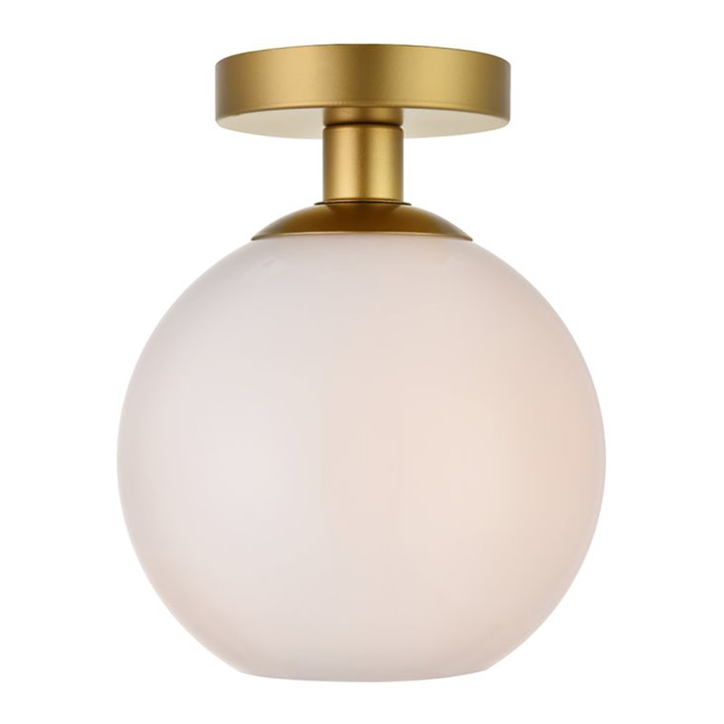 Living District Baxter 1-Light Metal & Glass Flush Mount in Brass/Frosted White