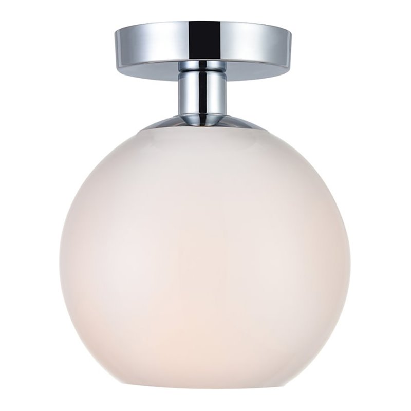 Living District Baxter 1-Light Metal & Glass Flush Mount in Chrome/Frosted White