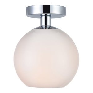 Living District Baxter 1-Light Metal & Glass Flush Mount in Chrome/Frosted White