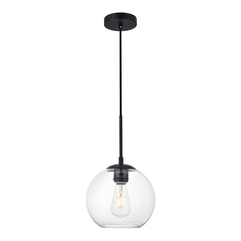 Living District Baxter 1-Light Metal & Glass Pendant in Black/Clear