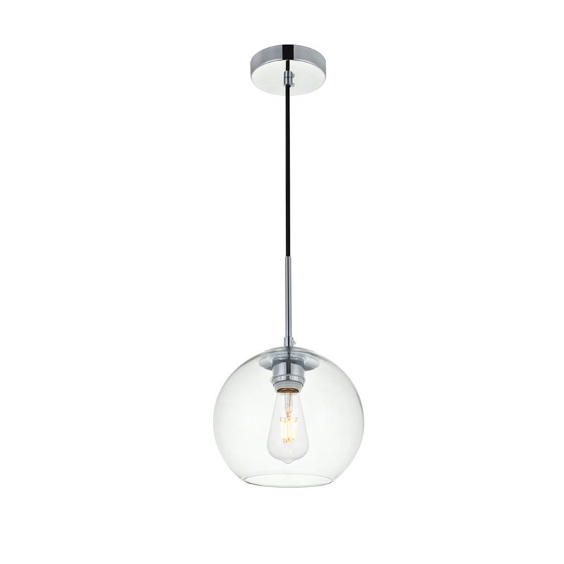 Living District Baxter 1-Light Metal & Glass Pendant in Chrome/Clear