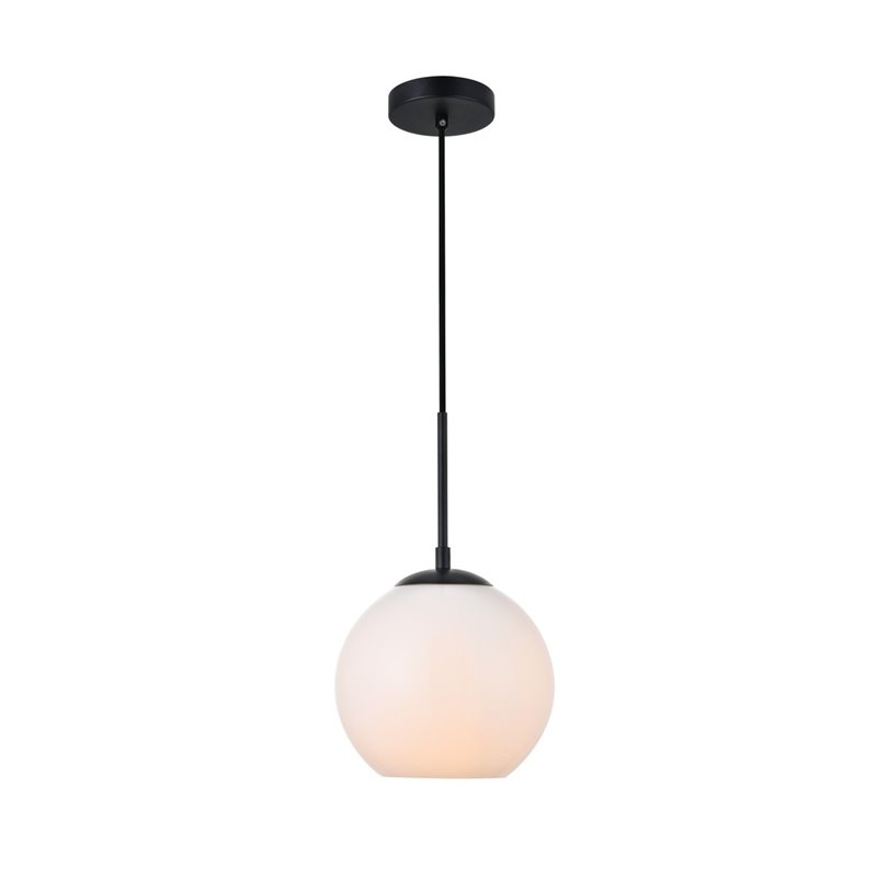 Living District Baxter 1-Light Metal Pendant in Black and Frosted White Finish