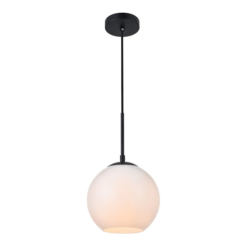 Living District Baxter 1-Light Metal Pendant in Black and Frosted White Finish