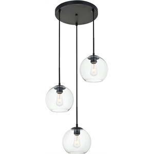 Living District Baxter 3-Light Metal Pendant in Black & Clear Finish