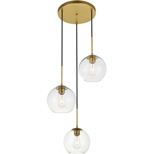 Living District Baxter 3-Light Metal Pendant in Brass and Clear