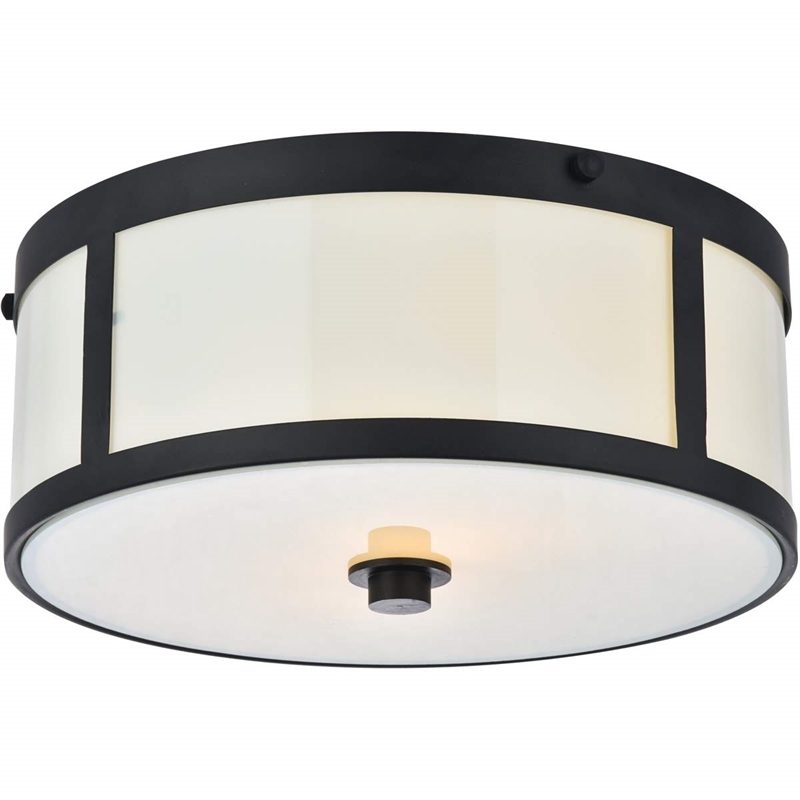 Living District Hadrian 2-Light Metal Flush Mount in Flat Black and White