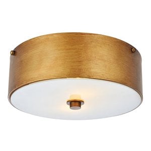 living district hazen 2-light metal flush mount in vintage gold/frosted white