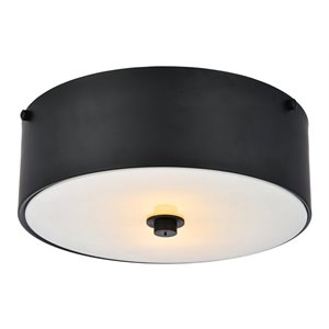 Living District Hazen 2-Light Metal Flush Mount in Flat Black/Frosted White