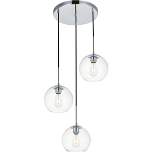 Living District Baxter 3-Light Metal Pendant in Chrome/Clear Finish
