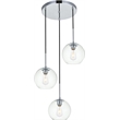 Living District Baxter 3-Light Metal Pendant in Chrome/Clear Finish