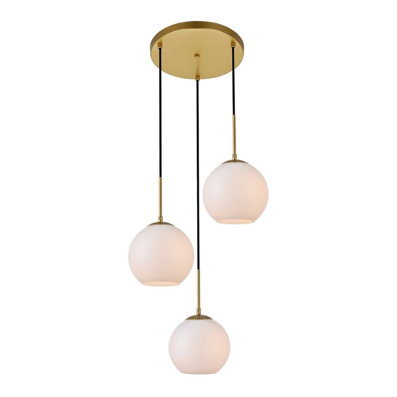 Living District Baxter 3-Light Metal Pendant in Brass and Frosted White Finish