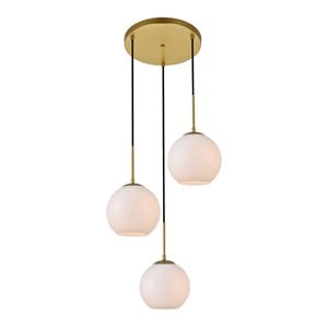 living district baxter 3-light metal pendant in brass and frosted white finish