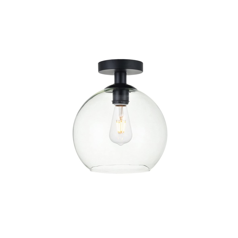 Living District Baxter 1-Light Metal Flush Mount in Black and Clear