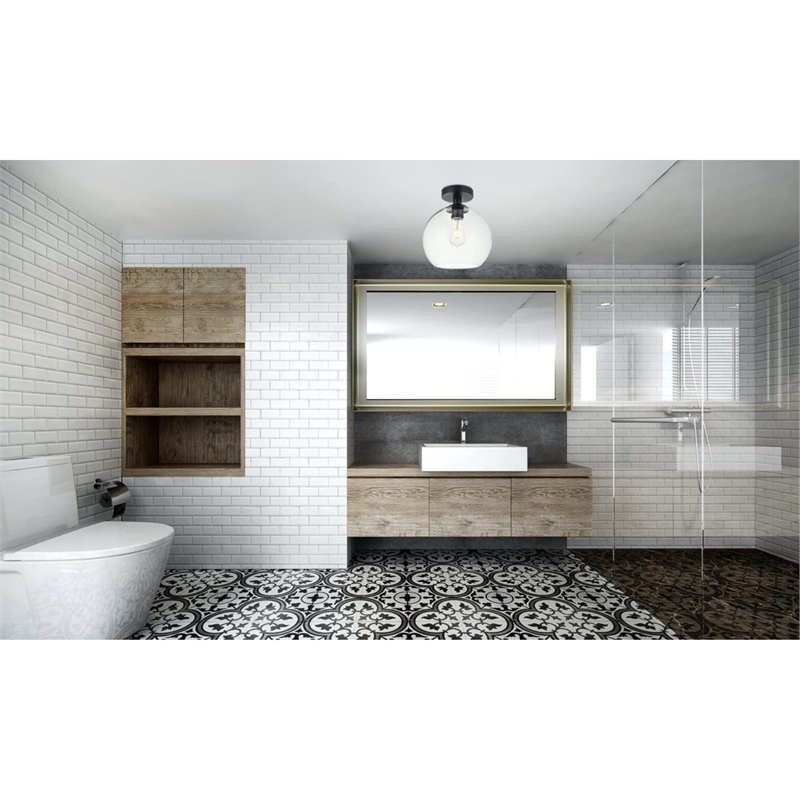 Living District Baxter 1-Light Metal Flush Mount in Black and Clear