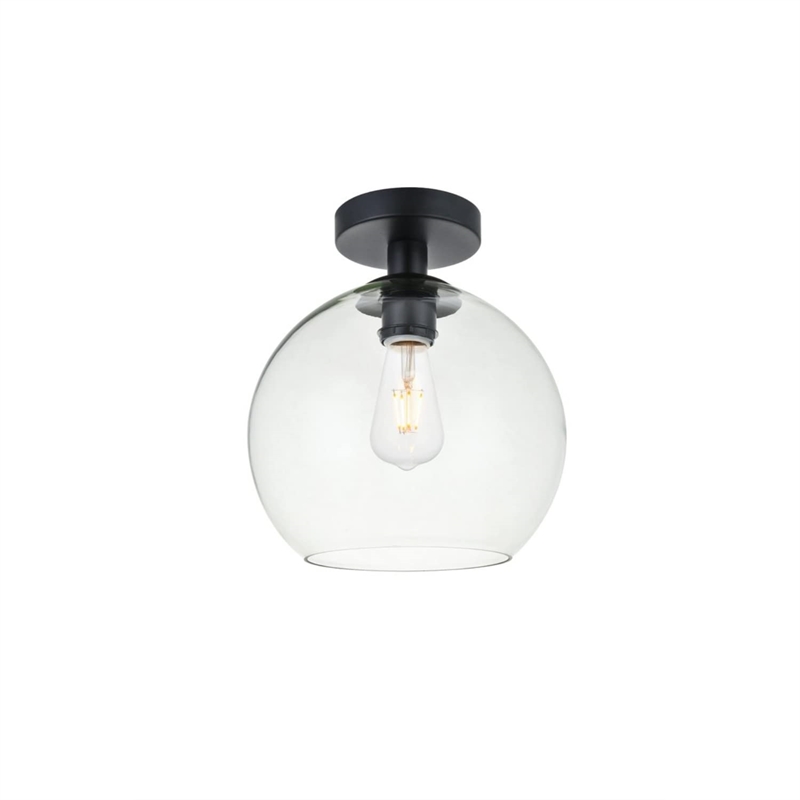 Living District Baxter 1-Light Metal Flush Mount in Black and Clear