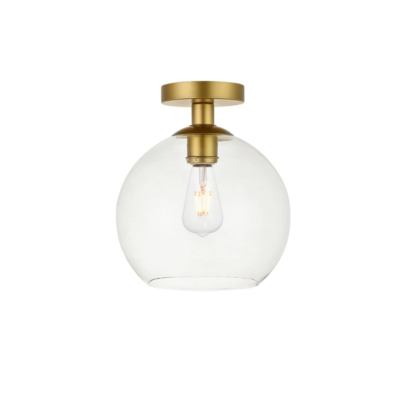 Living District Baxter 1-Light Metal Flush Mount in Brass and Clear