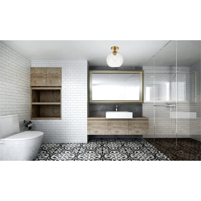 Living District Baxter 1-Light Metal Flush Mount in Brass and Clear