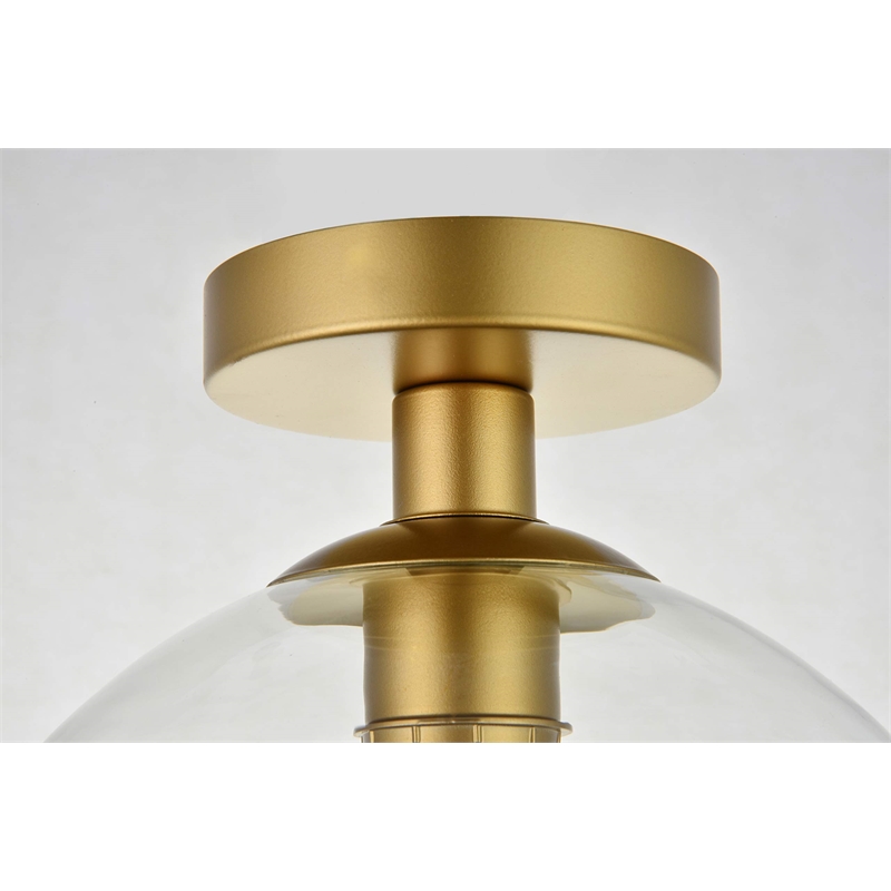 Living District Baxter 1-Light Metal Flush Mount in Brass and Clear