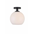 Living District Baxter 1-Light Metal Flush Mount in Black/Frosted White