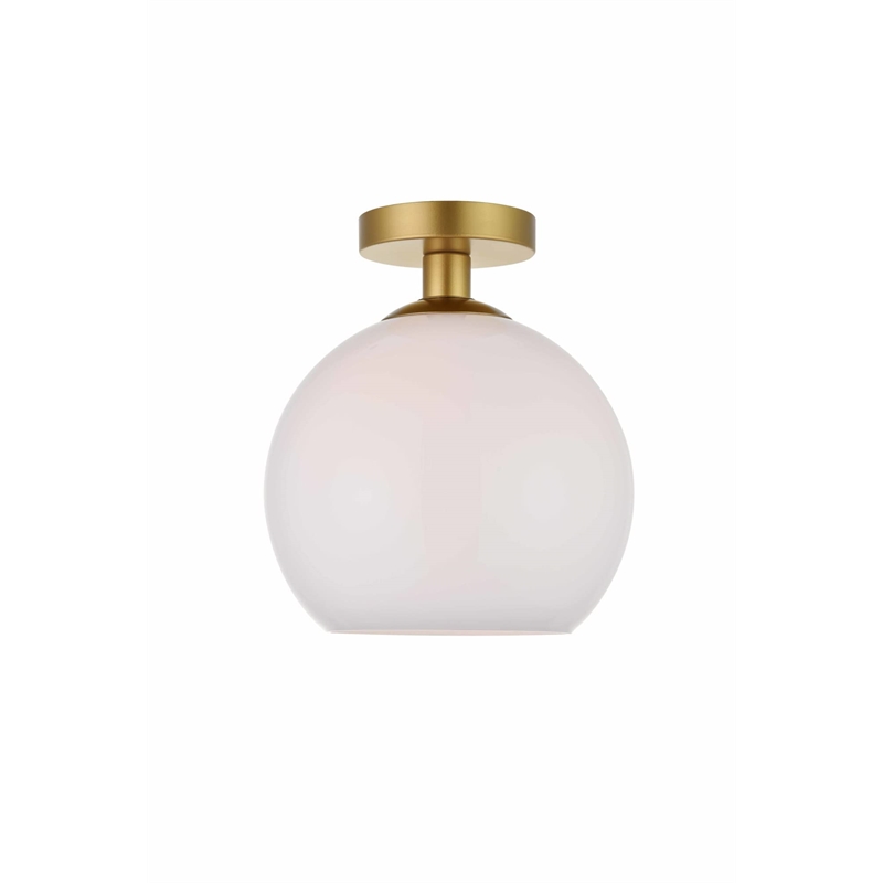 Living District Baxter 1-Light Metal Flush Mount in Brass and White