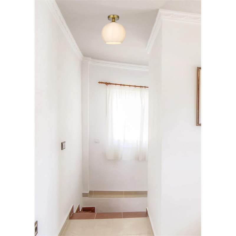 Living District Baxter 1-Light Metal Flush Mount in Brass and White