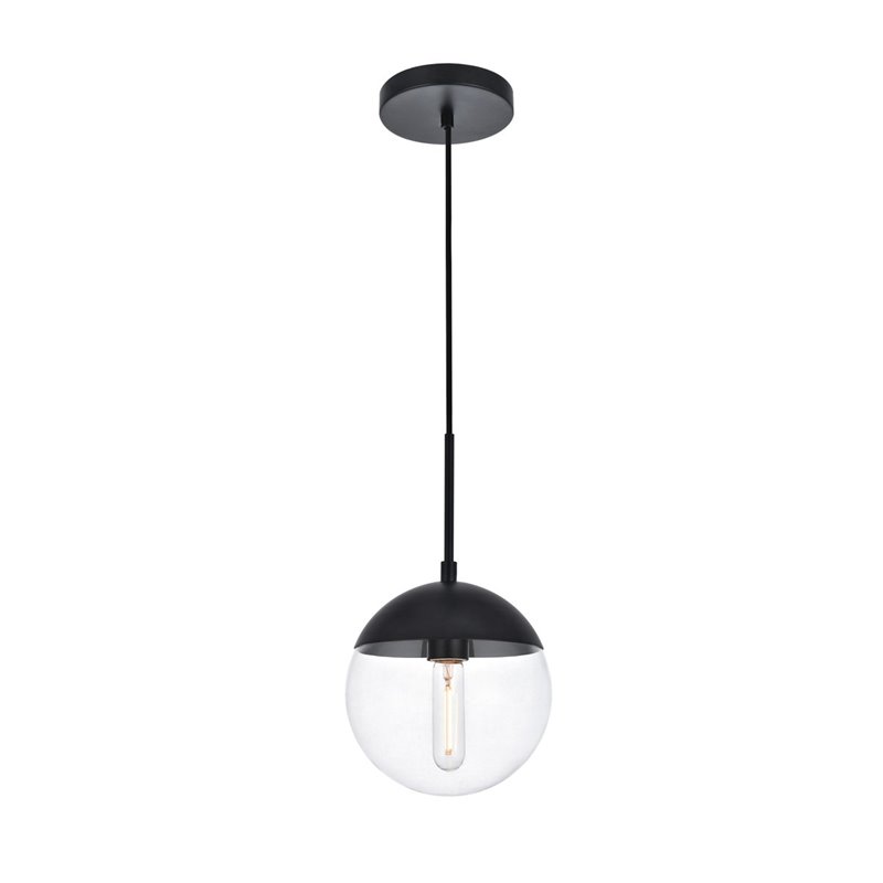 Living District Eclipse 1-Light Metal & Glass Pendant in Black/Clear
