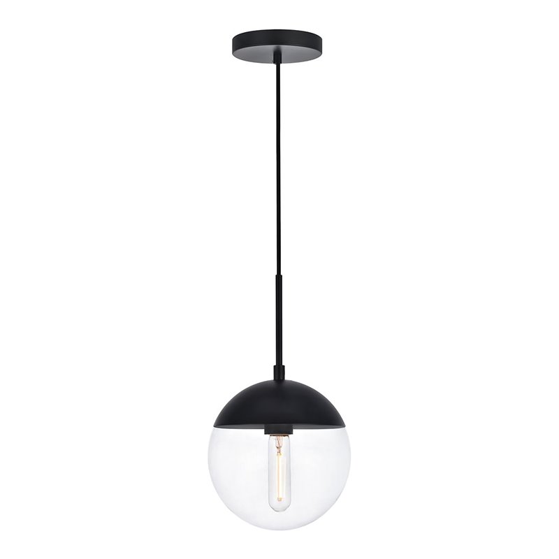 Living District Eclipse 1-Light Metal & Glass Pendant in Black/Clear