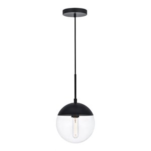 Living District Eclipse 1-Light Metal & Glass Pendant in Black/Clear