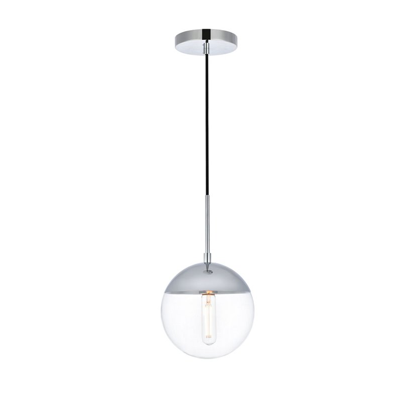 Living District Eclipse 1-Light Metal & Glass Pendant in Chrome/Clear